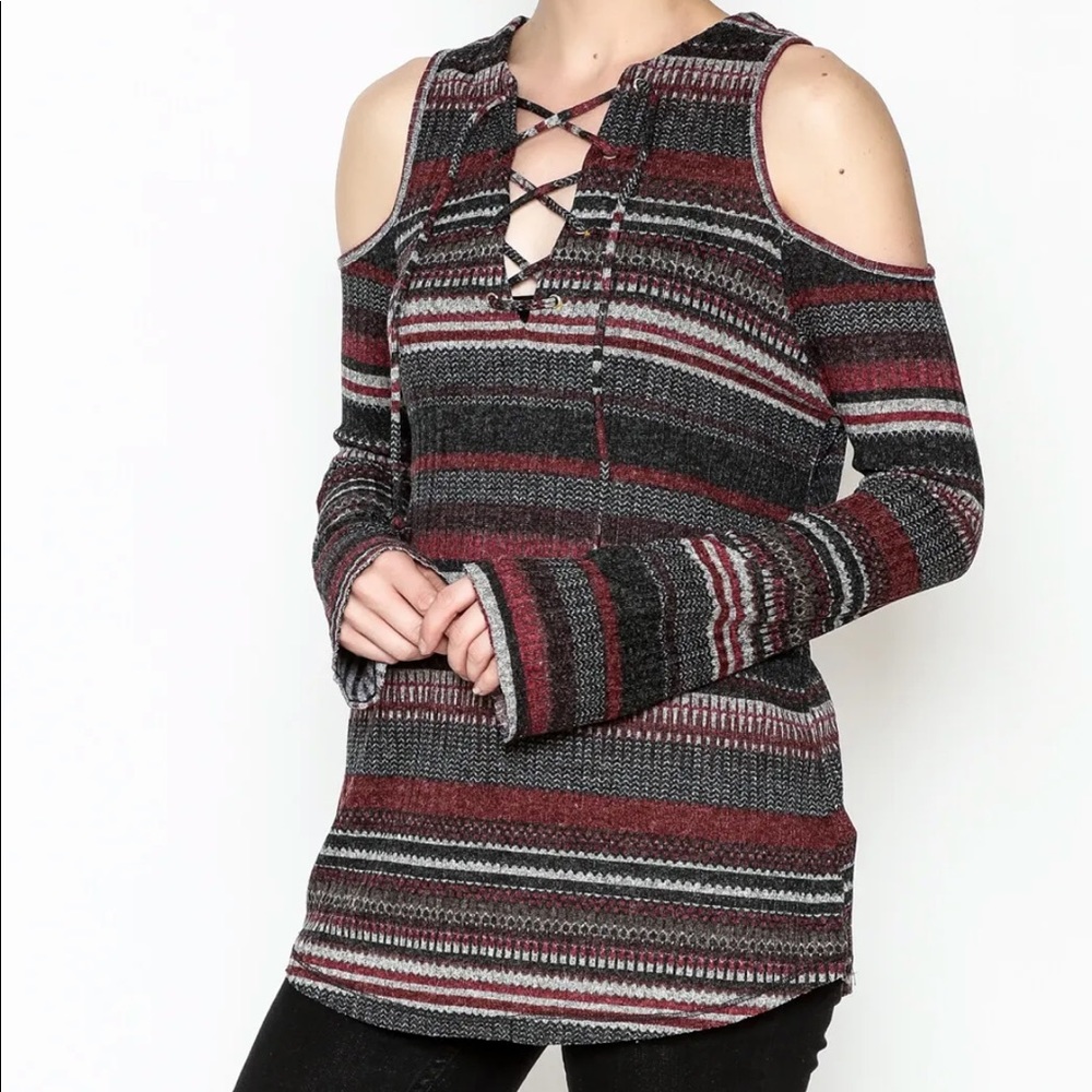 Elan comfy cold shoulder blouse top multicolored boho